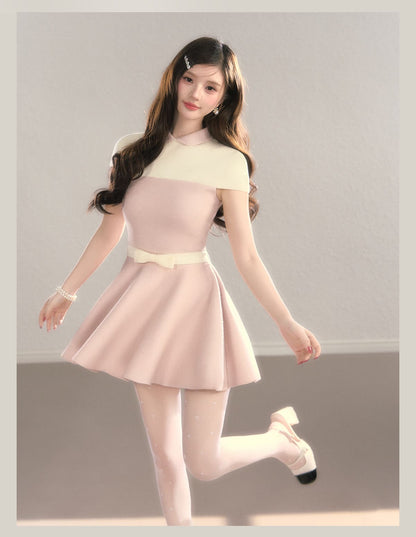 Elegant Color Block Knit Mini Dress（全2色）