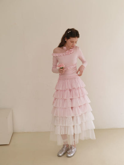 Dreamy Rose Gradient Maxi Skirt