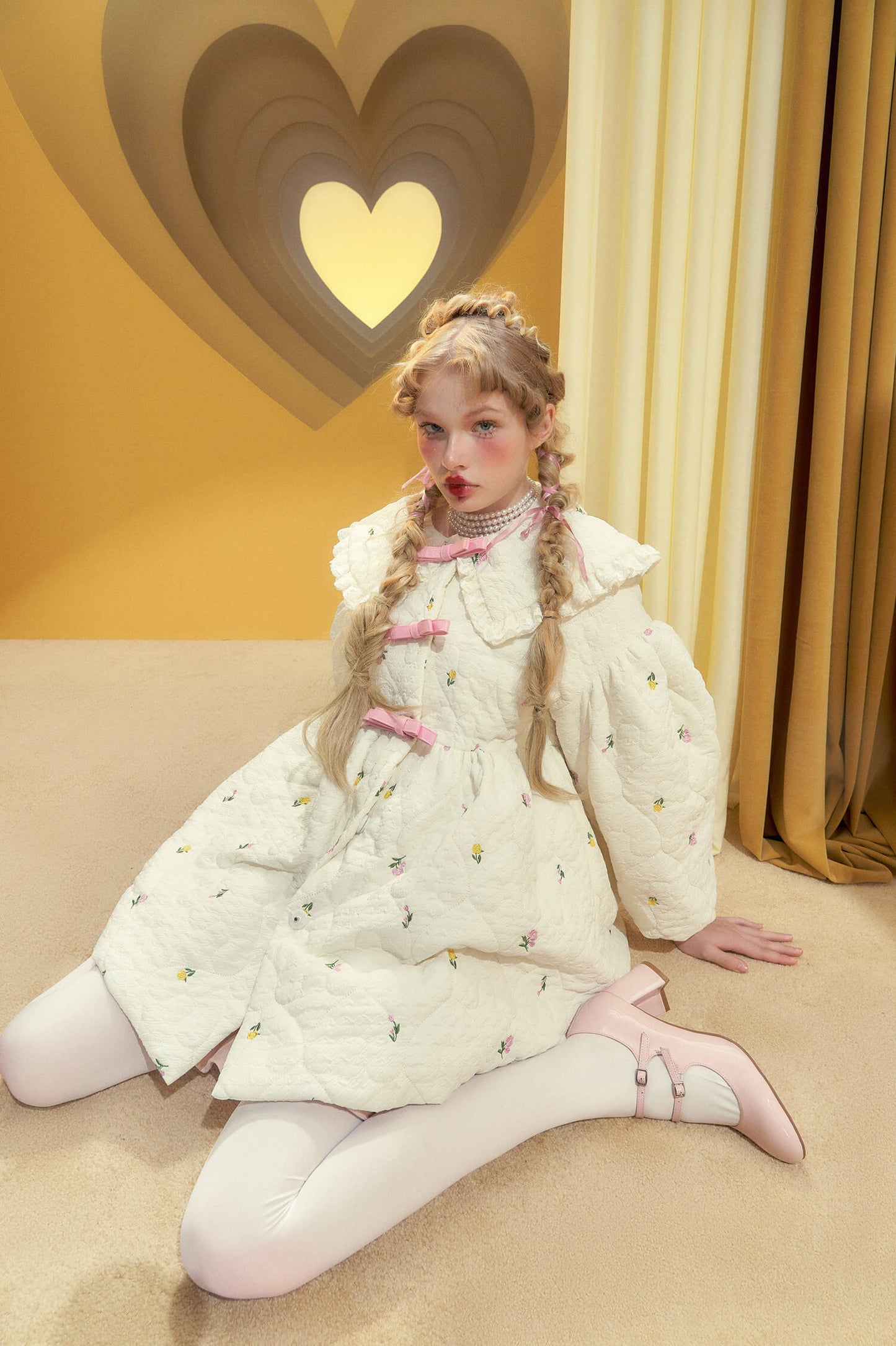 Rosette Charm Puffy Quilt Coat