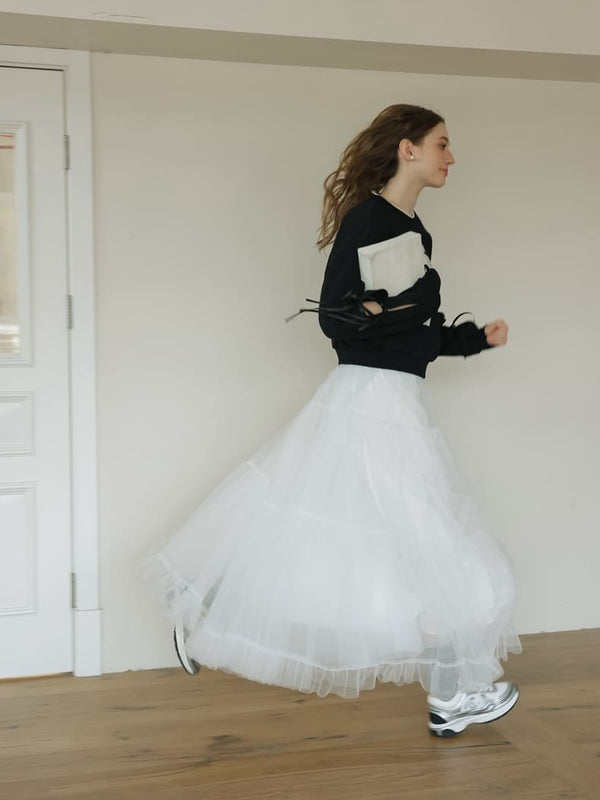 Layered Tulle Fluffy White Skirt