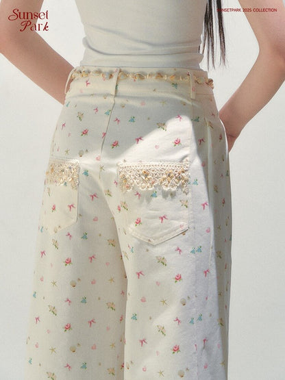 Rosy Lace Flower Coast Pants