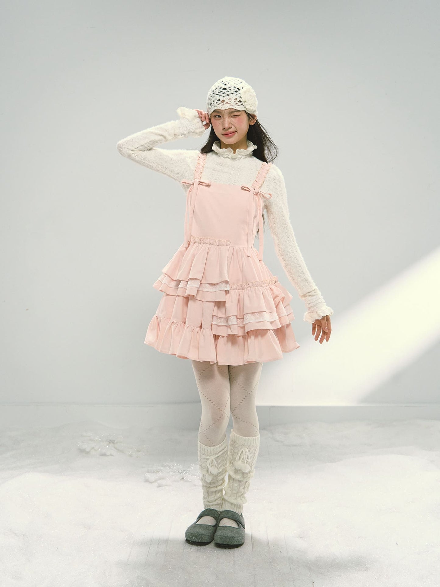 Pink Tiered Lace Camisole Dress