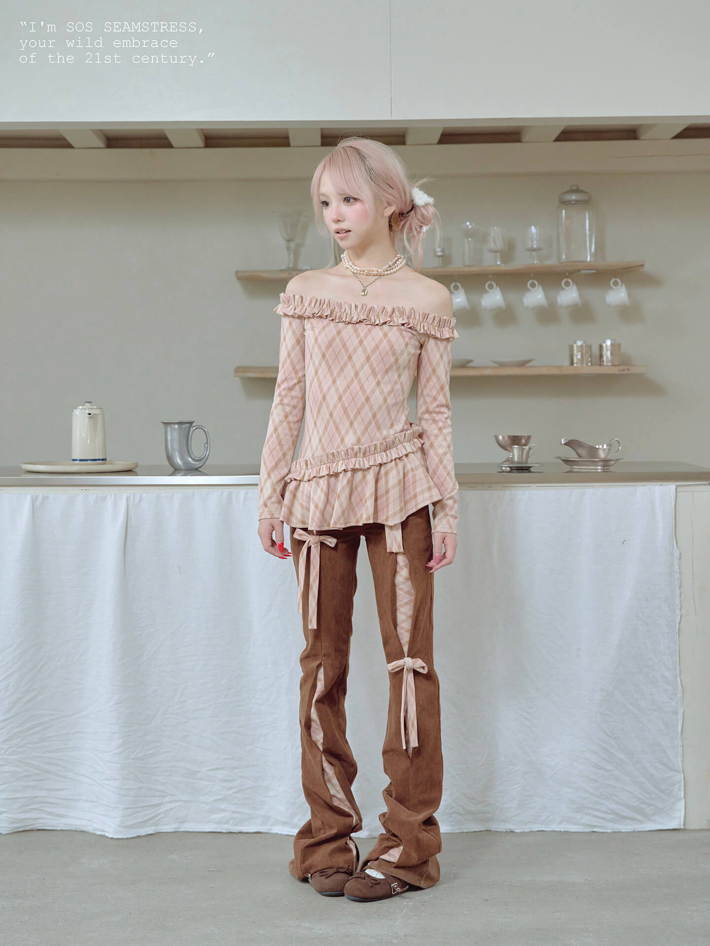 Ribbon Detail Corduroy Slim Pants