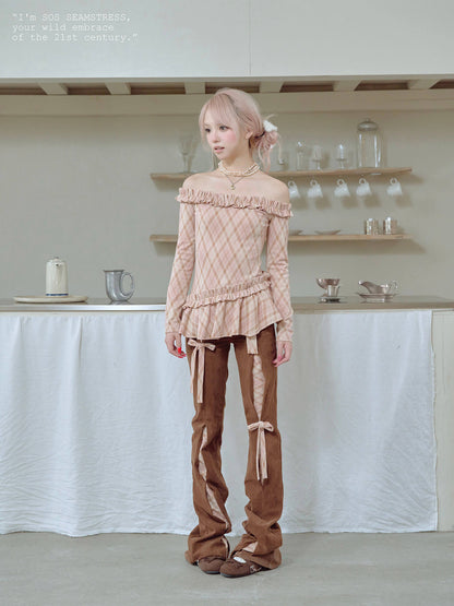 Ribbon Detail Corduroy Slim Pants