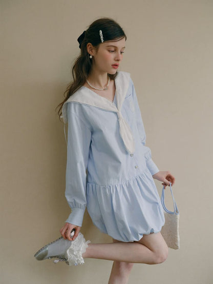 Soft Stripe Sailor Balloon Hem Dress