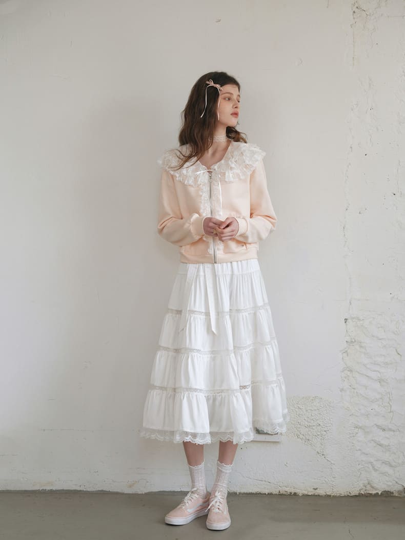 Romantic Frill Collar Zip-Up Blouson