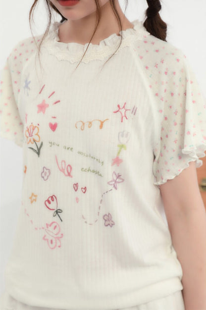 Sweet Sketchy Pastel Flower Tee