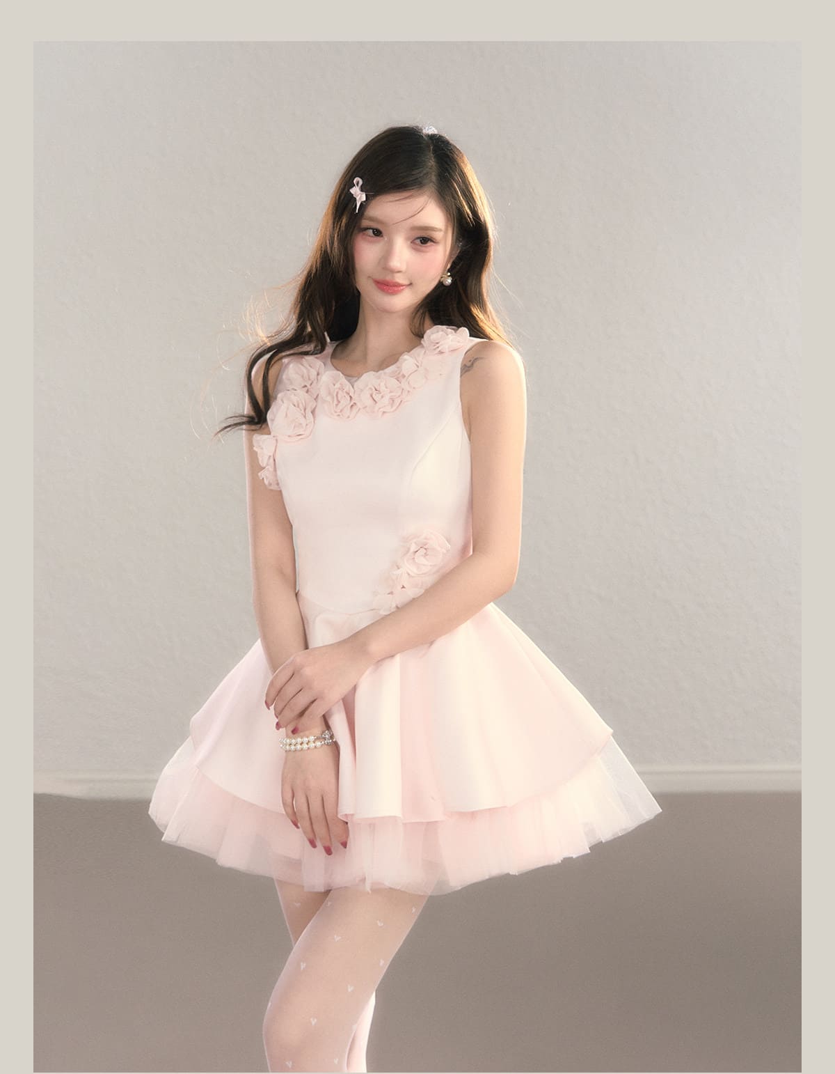 Classic Rose Appliqué Princess Mini Dress