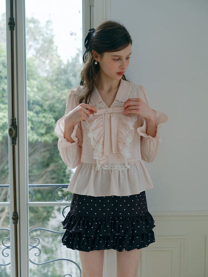 Romantic Lace Frill Tie Blouse