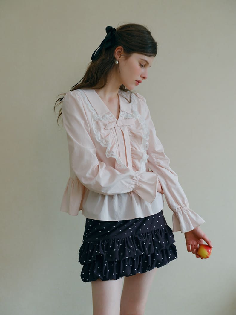 Romantic Lace Frill Tie Blouse
