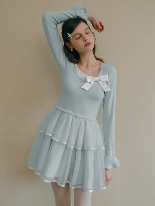 Soft Ribbon Tulle Layered Mini Dress