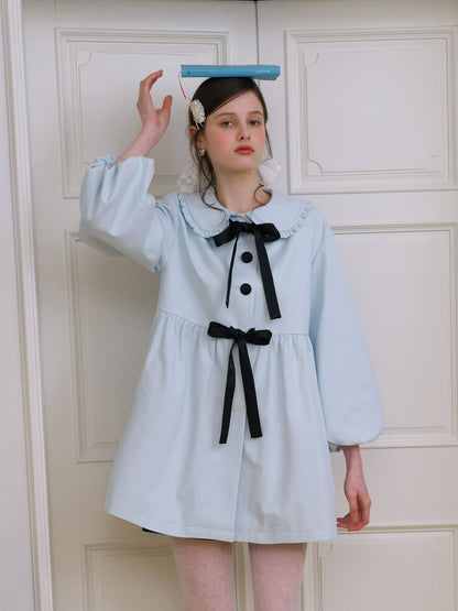 Elegant Ribbon Collar A-Line Coat