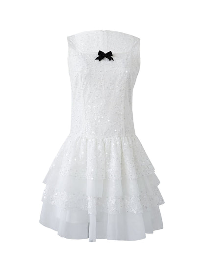 Elegant Sequin Tulle Tiered Mini Dress