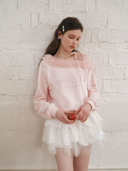 Graceful Ribbon Off-Shoulder Sweatshirt