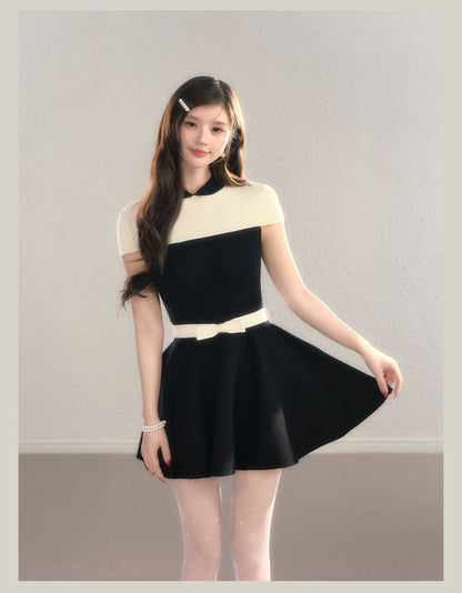 Elegant Color Block Knit Mini Dress（全2色）