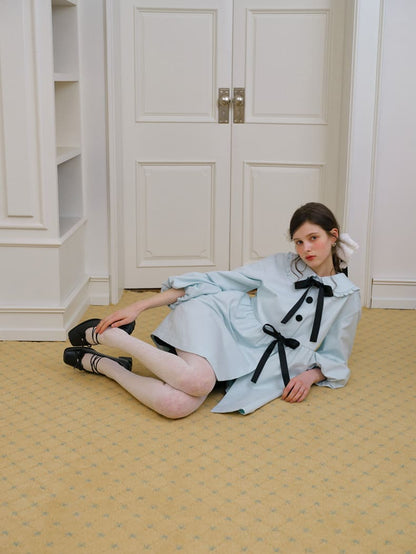 Elegant Ribbon Collar A-Line Coat