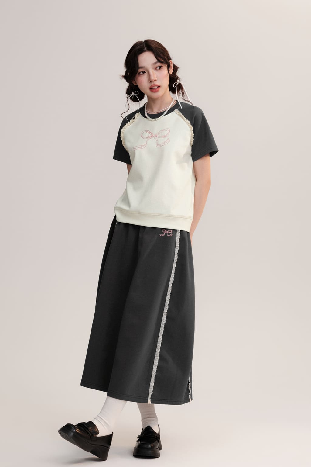 Ribbon Accent Relax Long Skirt