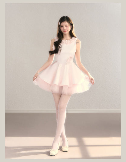 Classic Rose Appliqué Princess Mini Dress