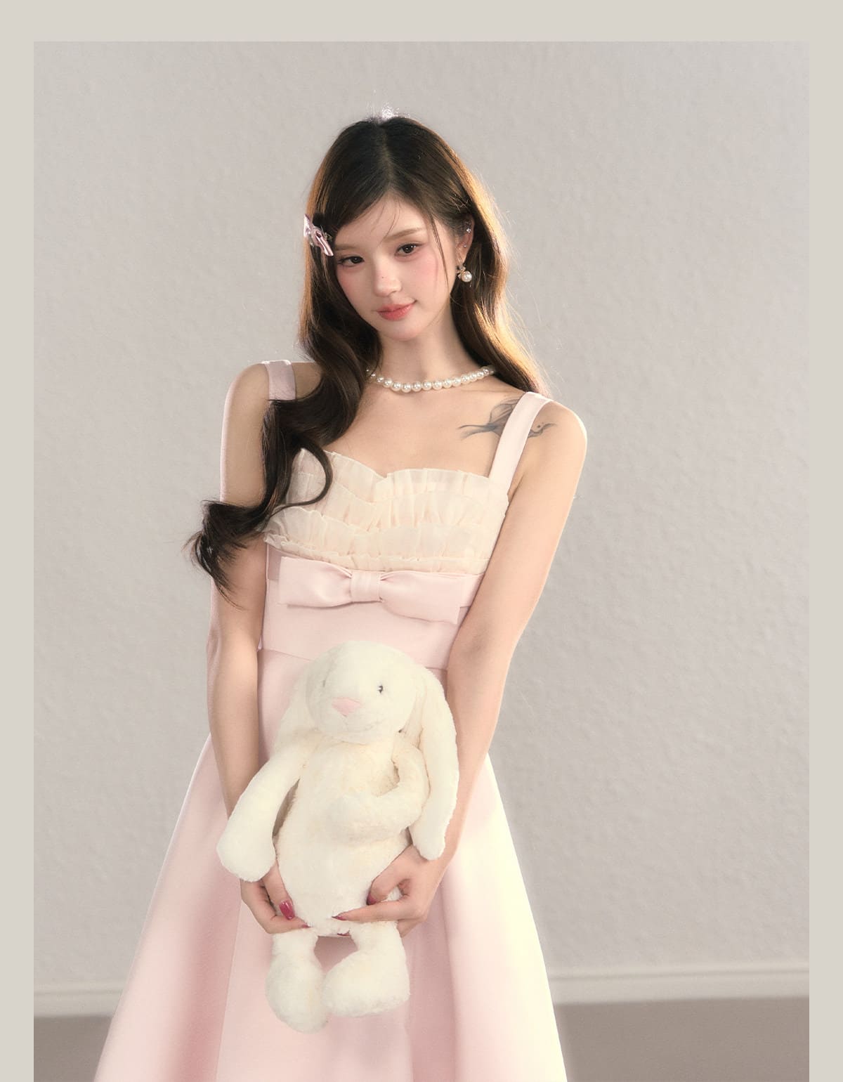 Elegant Soft Pink Ribbon A Line Dress