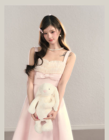 Elegant Soft Pink Ribbon A Line Dress