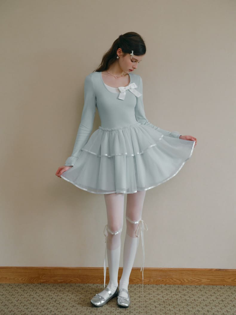 Soft Ribbon Tulle Layered Mini Dress