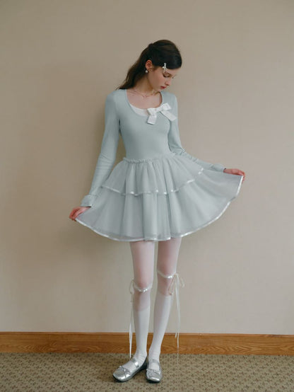 Soft Ribbon Tulle Layered Mini Dress