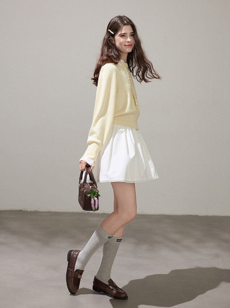 Refined Lace-Line Zip Knit Cardigan