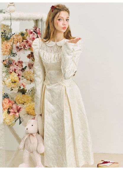 Elegant Lace Yoke Corseted Dress