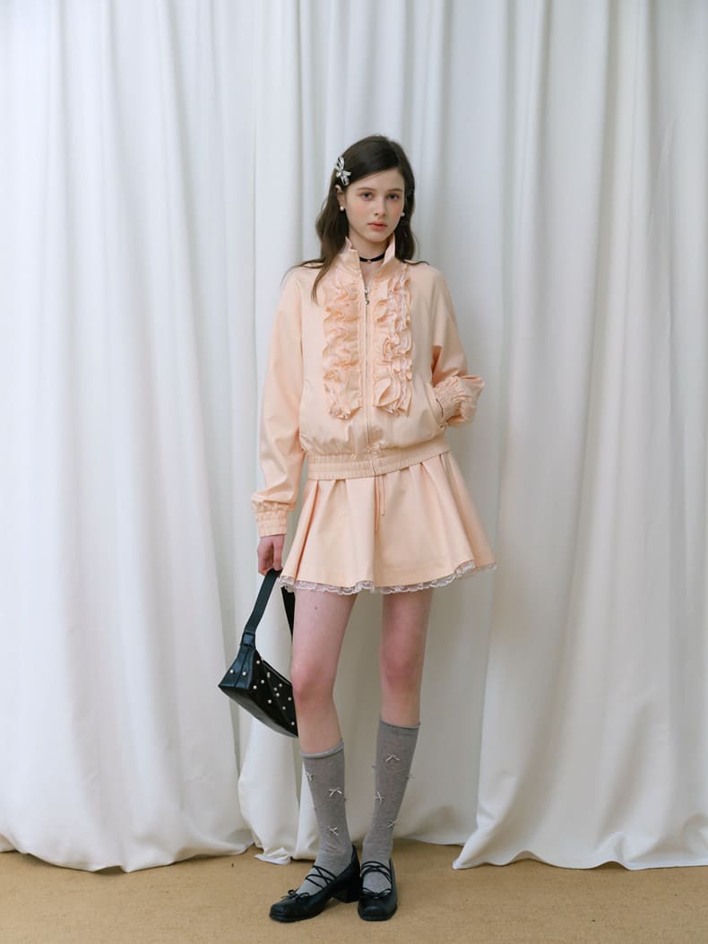 Elegant Frill Zip Blouson / Skirt