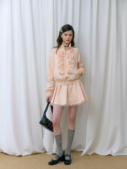Elegant Frill Zip Blouson / Skirt
