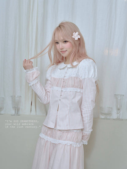 Soft Blush Lace Panel Blouse