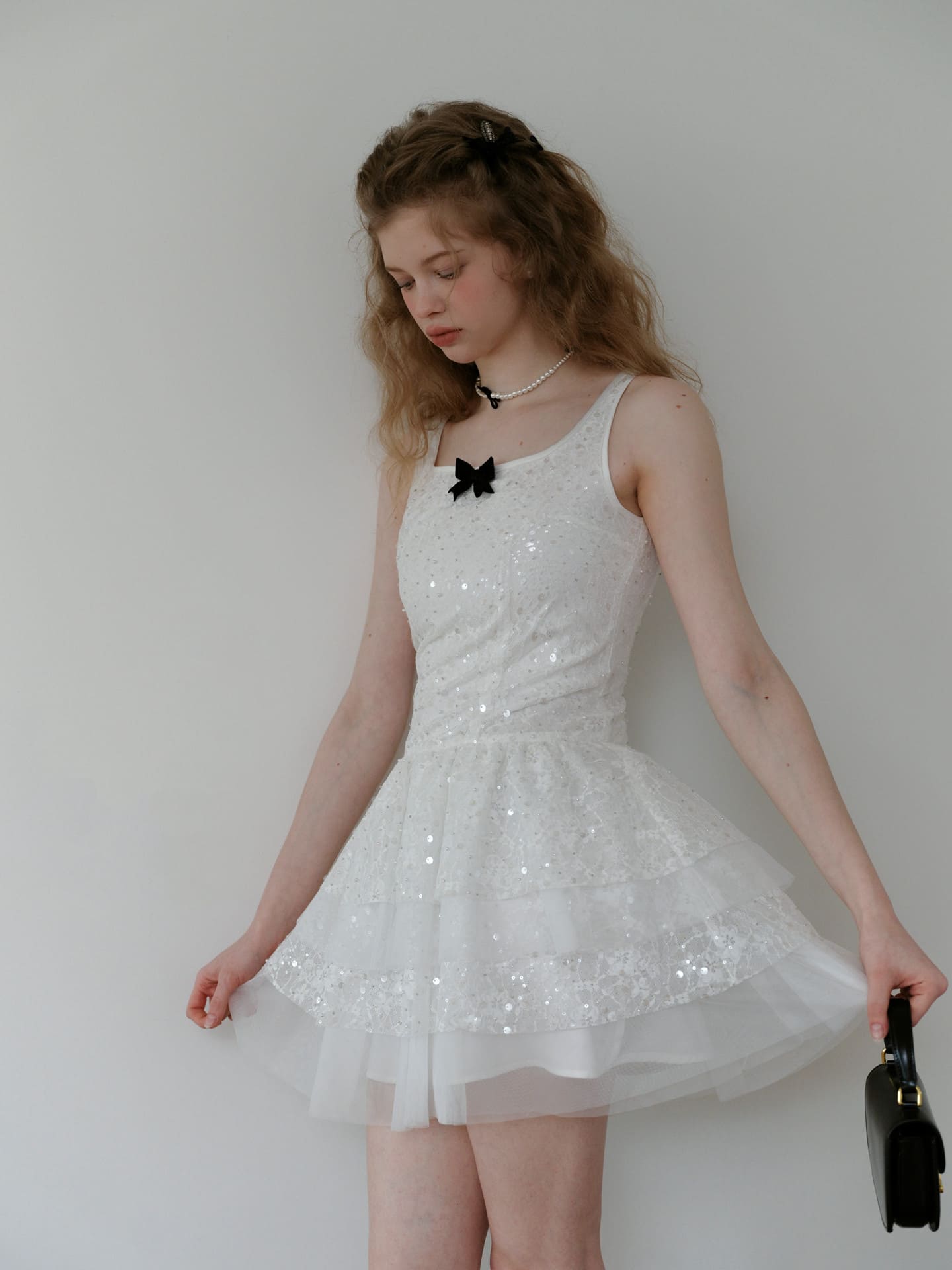 Elegant Sequin Tulle Tiered Mini Dress