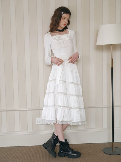 Elegant Lace Flare Satin Skirt
