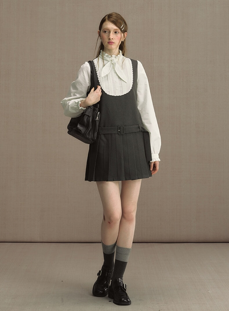 Classic Scallop Bib Belted Dress