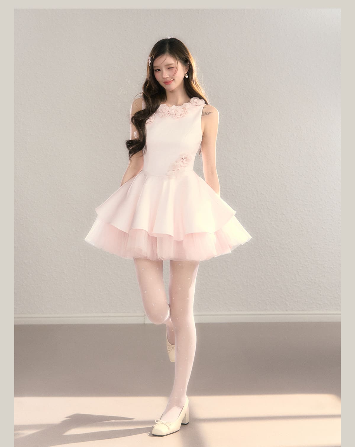 Classic Rose Appliqué Princess Mini Dress