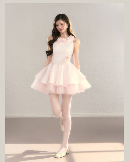 Classic Rose Appliqué Princess Mini Dress