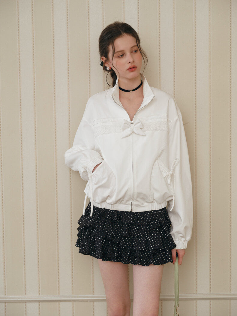 Lace Ribbon Zip Blouson