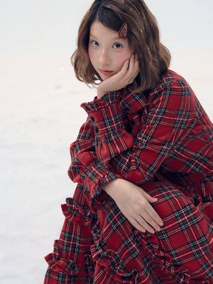 Victorian Plaid Tiered Long Dress