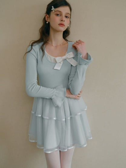 Soft Ribbon Tulle Layered Mini Dress