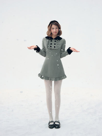 Velvet Collar Classic Frill Dress（全2色）
