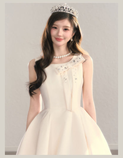 Elegant Jewel Ribbon Flare Dress