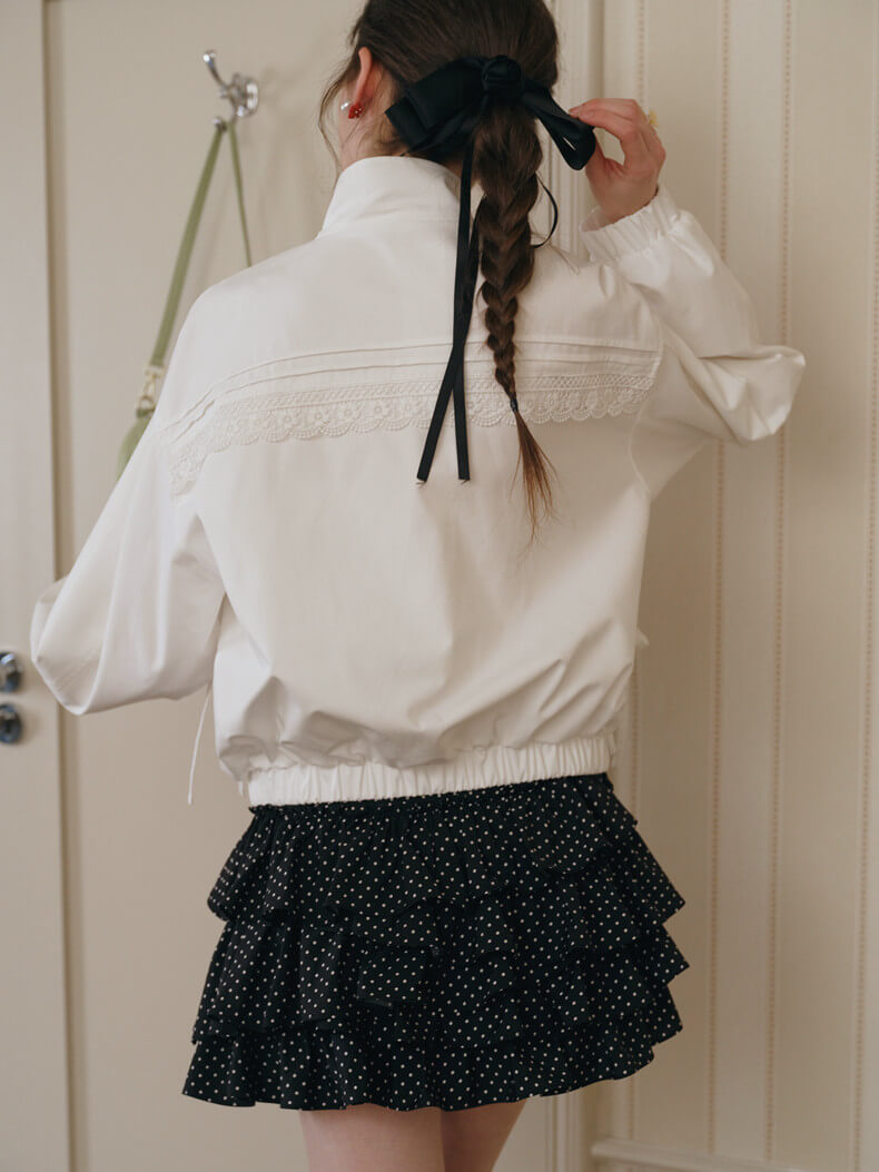 Lace Ribbon Zip Blouson