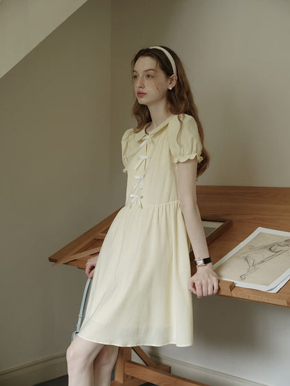 Lemon Charm Ribbon Yellow Dress