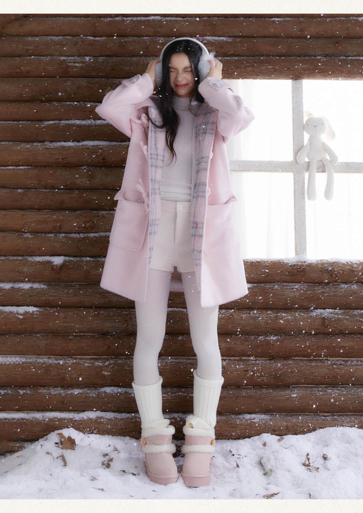 Cozy Plaid-Lined Duffle Coat