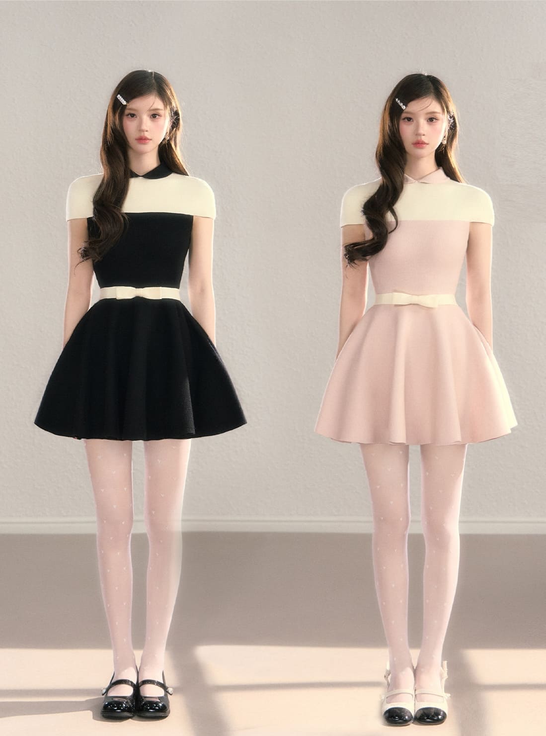 Elegant Color Block Knit Mini Dress（全2色）