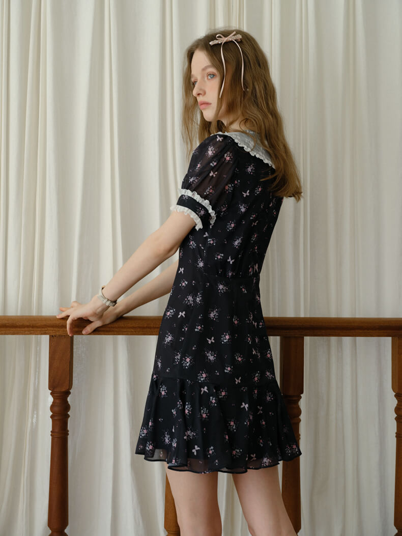 Vintage Lace Ribbon Floral Dress