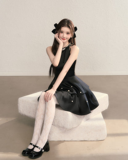 Ribbon bijou peplum dress（全2色）