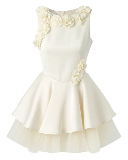 Classic Rose Appliqué Princess Mini Dress