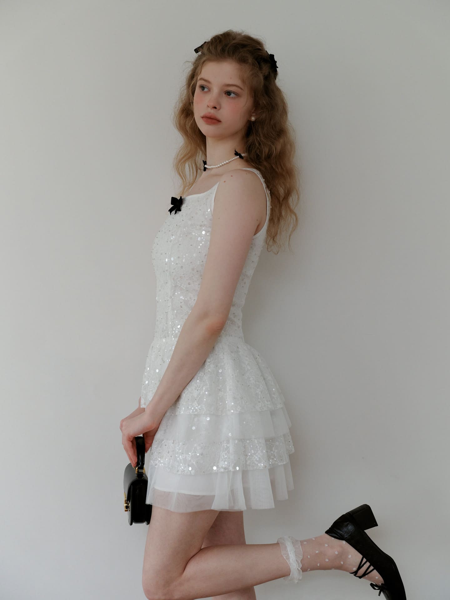 Elegant Sequin Tulle Tiered Mini Dress
