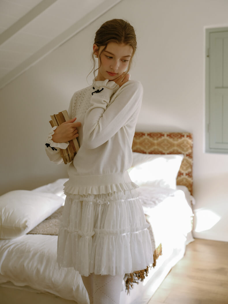 Dreamy Sheer Ribbon Mini Skirt